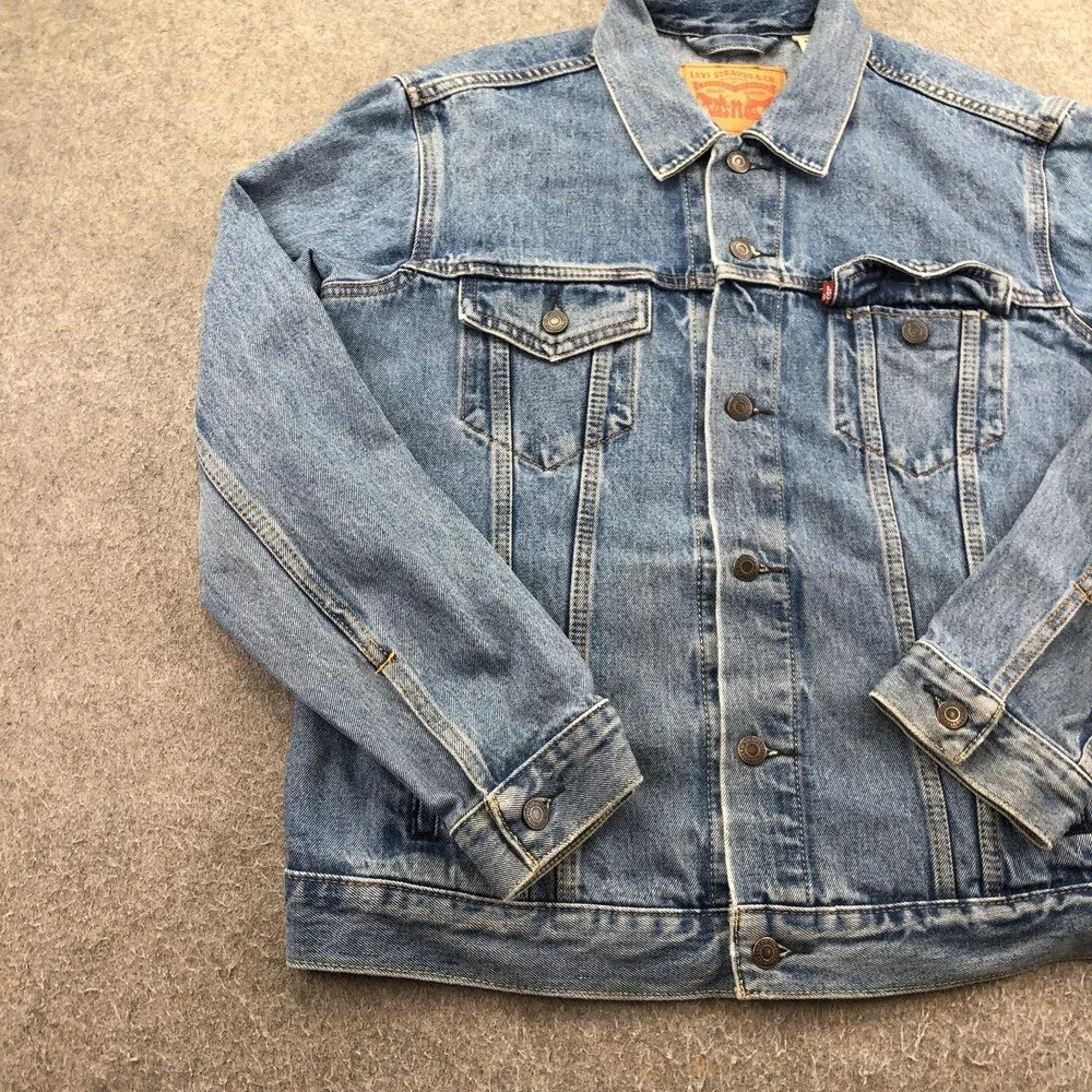Levis Jacket Mens Large Blue Denim Biker Button Front Western